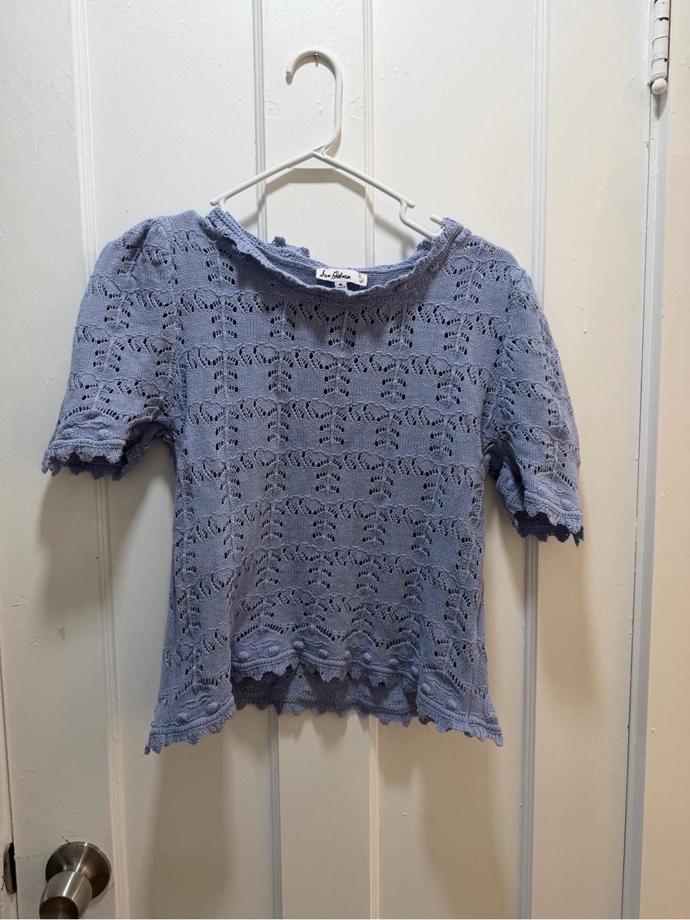 Sam Edelman Light Blue Lace Knit Short-Sleeved Sweater